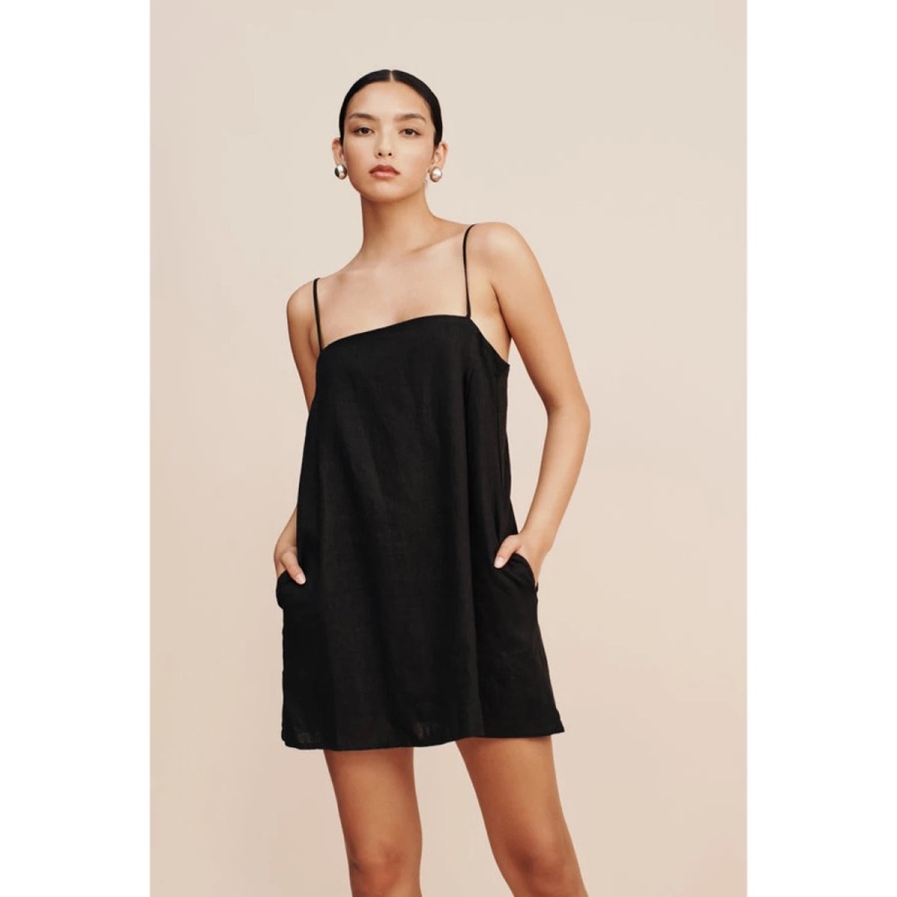 Posse Maggie Black Linen Mini Dress